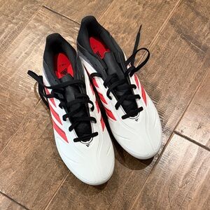Adidas White and Black Soccer Cleats with Red Highlights